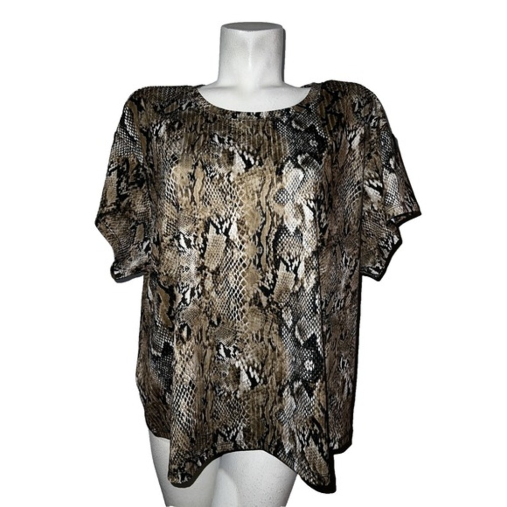 Torrid Top Womens Plus Size 3 3X Snakeskin Print Ribbed Boxy SS Tee‎ Brown Tan
